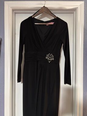 Vintage Eliza J New York Rhinestone Beaded Accent V-neck Gown